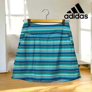 NWOT, Adidas,  XS Striped Skort With Inner Shorts – Teal/Blue/White 🏃‍♀️‍➡️